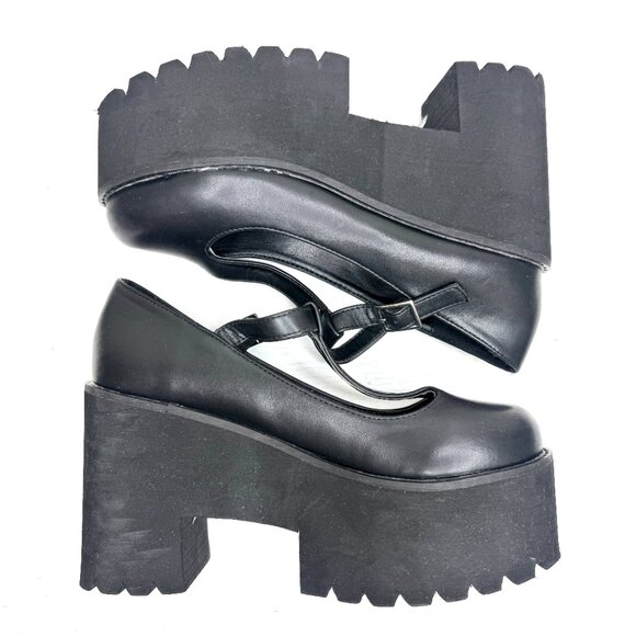 Mary Jane T Strap Gothic Whimsigoth Grundge Punk Academia Platform Heels 9 Black - Picture 5 of 9